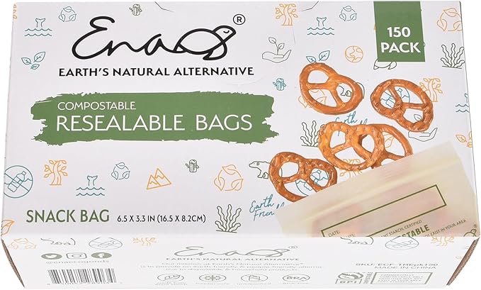100% Compostable Food Storage Bags [Snack 300 Pack] Eco-Friendly Freezer Bags, Resealable Bags, Heavy-Duty, Reusable, Off-White by Earth's Natural Alternative