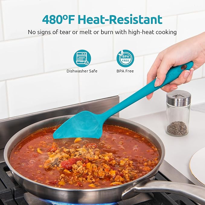 U-Taste Silicone Spoon Spatula Set: 480ºF Heat Resistant Food Grade Flexible Rubber Spoonula, Nonstick Cooking Mixing Scooping Kitchen Baking Scraper Utensils Set of 3 for Pan, Pot, Bowl (Multicolors)