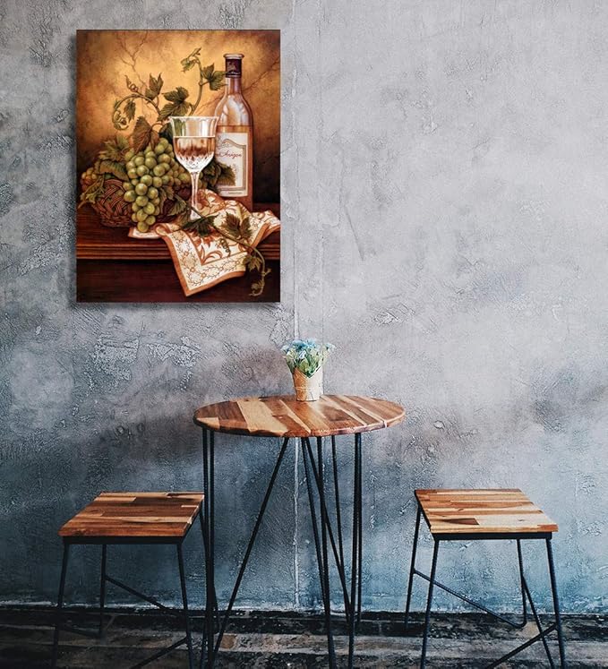 Looife Kitchen Wine Bottle Canvas Wall Art, 12x18 Inch Vintage Painting Wine Glass Cup Picture Prints Wall Decor, Modern Art Deco for Dining Room and Bar Wall Decoration, Ready to Hang