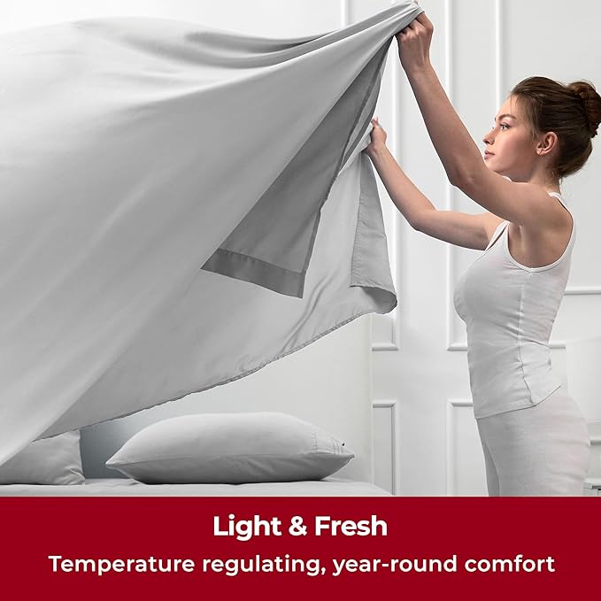 Mellanni Twin Sheets Set - 3 PC Iconic Collection Bedding - Hotel Luxury, Extra Soft, Cooling Bed Sheets - Wrinkle, Fade, Stain Resistant (Twin, Light Gray)