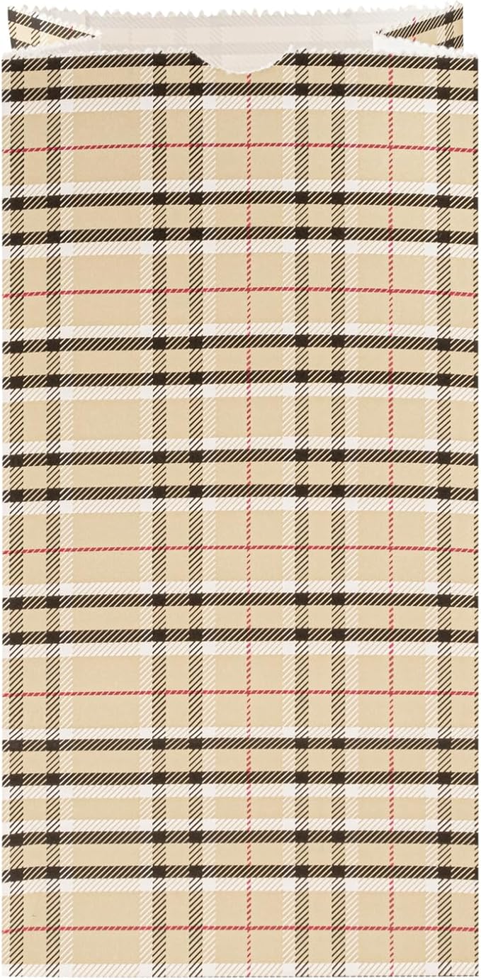 Restaurantware Bag Tek 2 LB Disposable Lunch Bags 100 Sturdy Take Out Bags - Flat Bottom Great For Restaurants Cafes And Bakeries Plaid Paper Popcorn Bags Versatile For Grocery And More