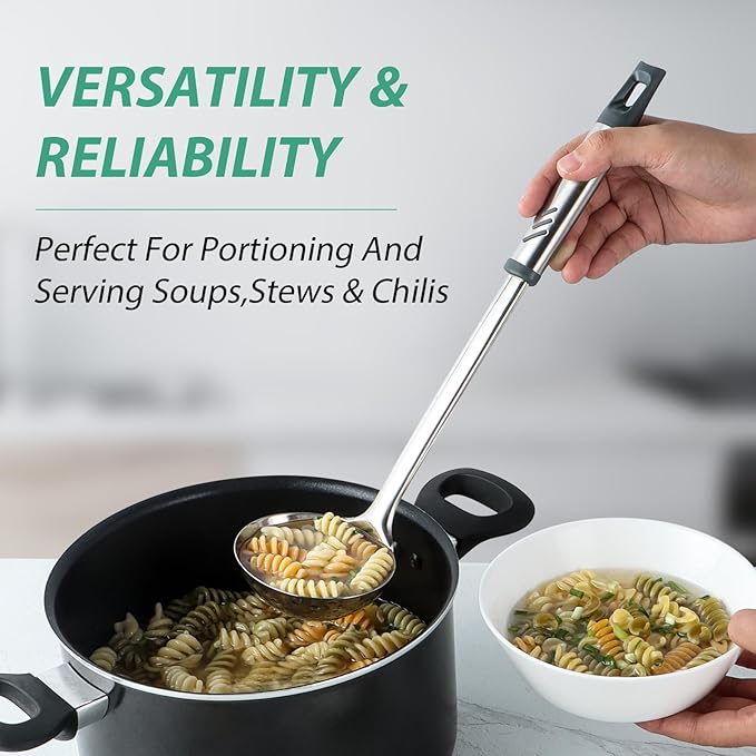 Soup Ladle, 13.9 inch Large Ladle Serving Spoons, 4 oz Stainless Steel Ladle with Heat-proof Handle, Comfortable Grip Design, Durable Construction, Silver, KLB-ASB-124