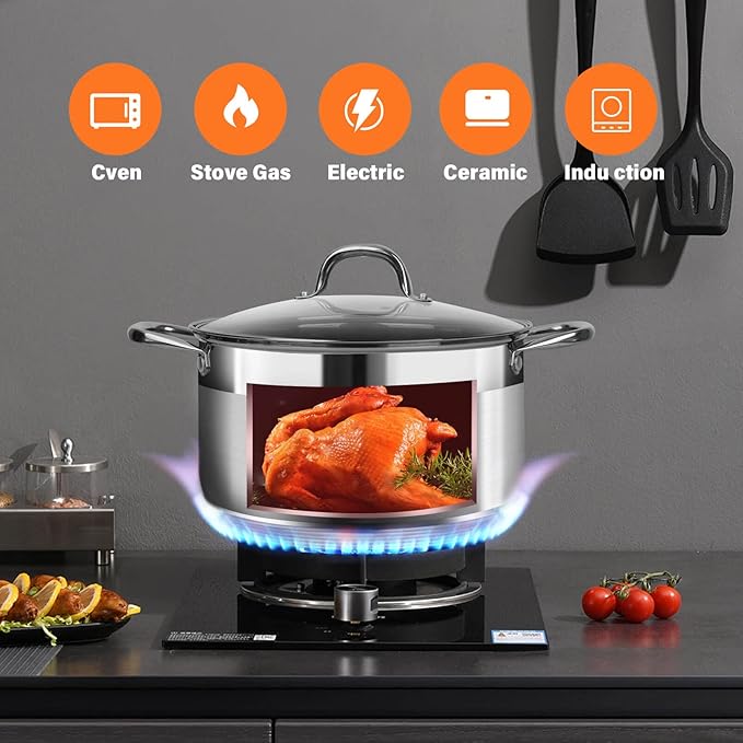 Stainless Steel Stock pot-10 Quart pot-Stockpots with Lid -Soup Pot-Induction Pot-Cookware-Cooking Pot-crock pot