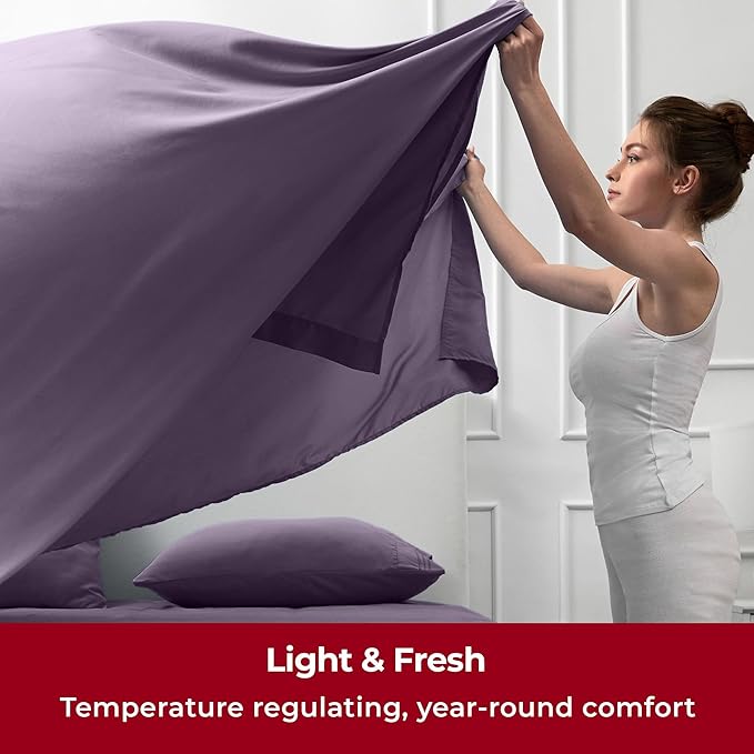 Mellanni Twin Sheets Set - 3 PC Iconic Collection Bedding - Hotel Luxury, Extra Soft, Cooling Bed Sheets - Wrinkle, Fade, Stain Resistant (Twin, Purple)