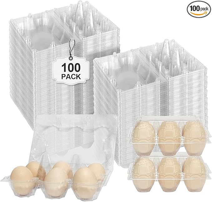 100 Pack Egg Cartons 6 Count - Medium Egg Cartons Cheap Bulk - Half Dozen Egg Carton for Farmers Market, Kitchen Organization and Storage