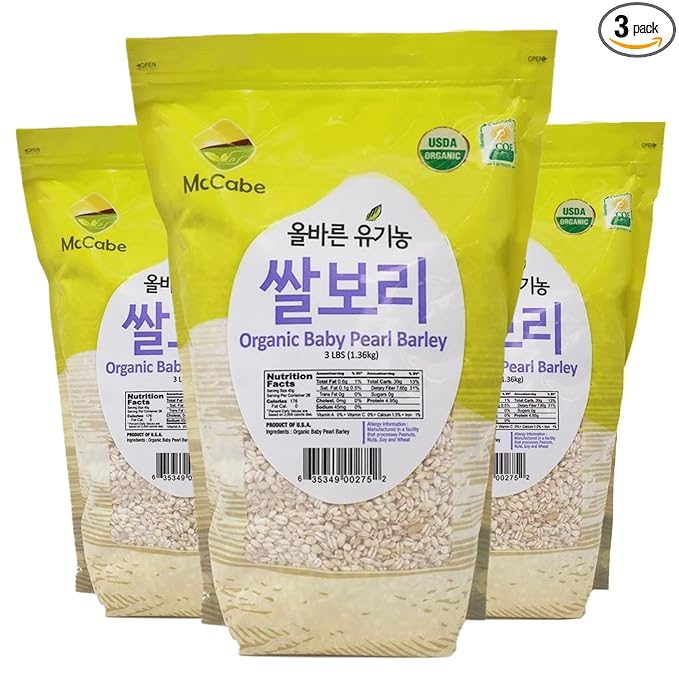 McCabe Organic Baby Pearled Barley - Pearl Barley Grain | USDA and CCOF Certified | Product of USA | 3 lbs (48 Oz) Pack of 3