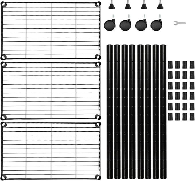 FDW Wire Shelving Metal Storage Shelves 23L x 13W x 32H 3 Tier Layer Storage Shelves with Wheels for Kitchen Garage Small Places,Black