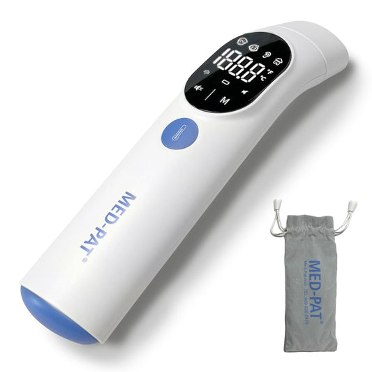 Med-Pat TH-1 Touchless Digital Thermometer - Infrared 1-Second Result - - Baby, Kids, Adults - Temperature Fever Alert, HD Color - Forehead & Ear Mode - Auto-Light & Silent Mode