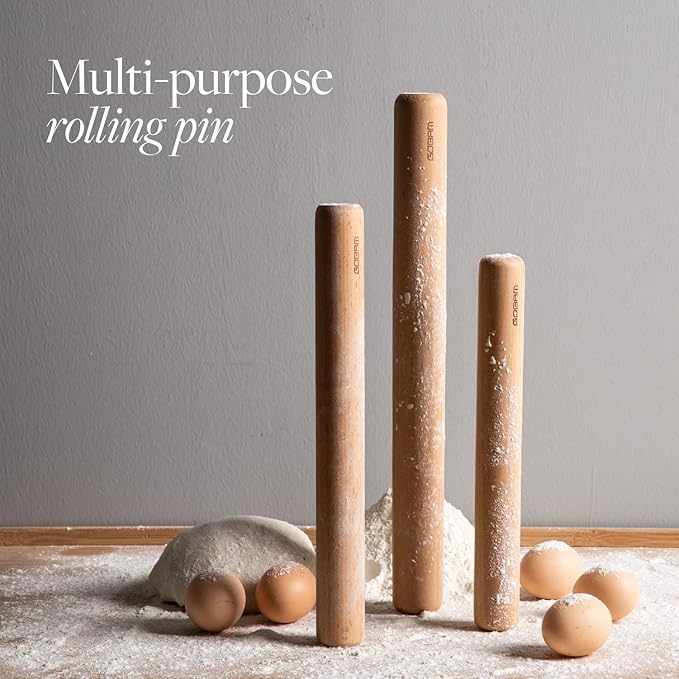 GOBAM Wood Rolling Pin, Medium - Dough Roller for Pasta, Cookies, Pie, Pizza, Chapati, Fondant, Rolling Pins for Baking, Bread Making Tools and Supplies - 13 x 1.38 Inches