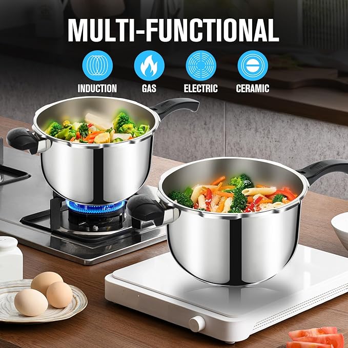 Stainless Steel Pressure Cooker, 6.3 Quart Induction Compatible Pressure Cooker with Pressure Indicator Safeguard Devices,Compatible with Gas & Induction Cooker