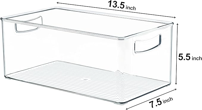 Hudgan 2 Pack Straight Sides Stackable Pantry Organizer Bins for Home Edit - 13.5''L x 7.5''W x 5.5''H