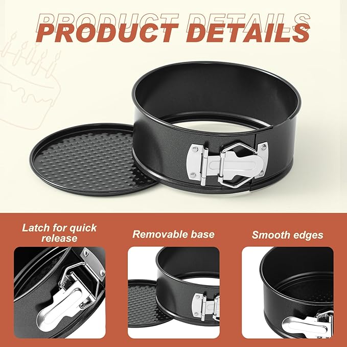 4 Pcs 6 Inch Non Stick Springform Pan with Removable Bottom Carbon Steel Cheesecake Pan Round Springform Cake Mold with Stainless Steel Spring Buckles for Baking Kitchens Restaurant