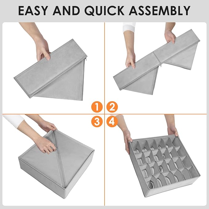 Criusia 16 Pack Sock Underwear Drawer Organizer, 96 Cells Dresser Organizer for Baby Clothes, Foldable Fabric Closet Organization and Storage Dividers Bins for Nursery, Bedroom