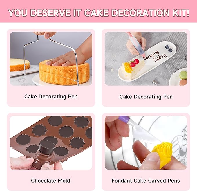 Cake Decorating Kit - Cake Turntable for Decorating with Baking Springform Pans, Cake Leveler, Numbered Piping Tips, 2 Spatulas, Baking Supplies Tools