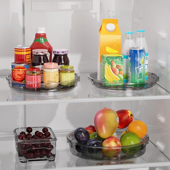 LAMU 3 Pack Lazy Susan Organizer Turntable for Cabinet, Condiment Organizer for Kitchen Pantry Organizers and Storage, Table Top, Fridge, Countertop, Spice Organization, 12'' 10.6'' 9.25'', Grey