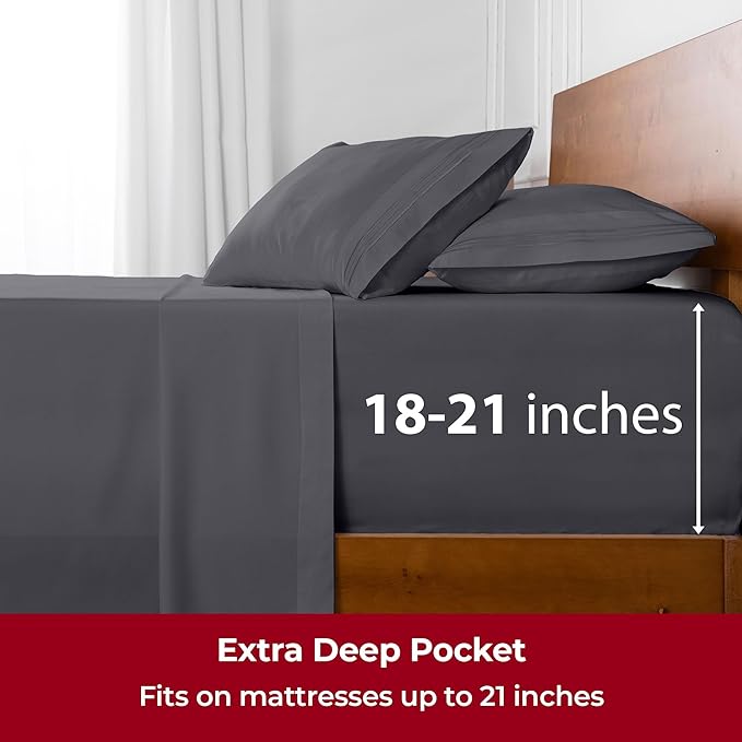 Mellanni Extra Deep Full Sheets - 4 PC Iconic Collection Bedding - Hotel Luxury, Ultra Soft, Cooling Bed Sheets - Wrinkle, Fade, Stain Resistant (Full, Gray)