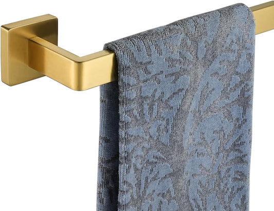 JQK Gold Towel Bar, Rounded Edges 18.41 Inch Towel Rack, 304 Stainless Steel Bathroom Wall Mount, Useable Length 16 Inch, TB250L16-BG