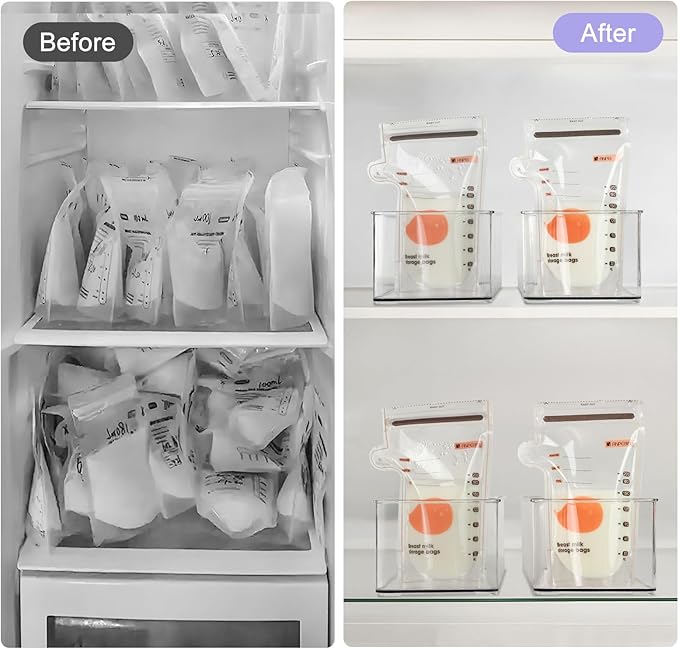 Hudgan 4 PCS Breastmilk Storage Container Set, Space-efficient for Breast Milk Storage in Fridge Freezer, Fits the Lansinoh and Medela bags