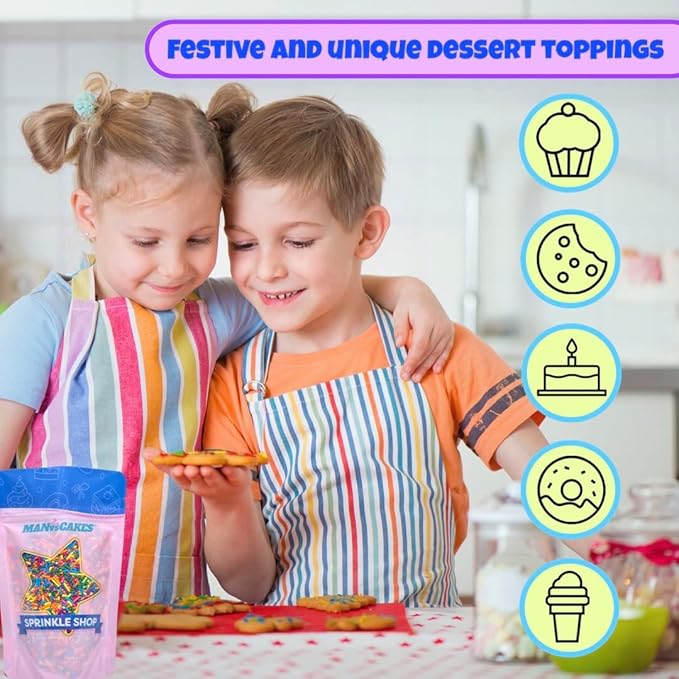 Manvscakes, pink sprinkles, valentines, cake sprinkles, gluten free, cookies, chocolate, fondant, princess topping, ice cream, edible, dessert decoration (Black Pink Blue)