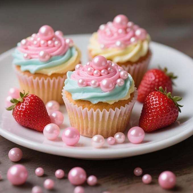 Pink Pearl Sprinkles for Cake Decorating,Edible Sugar Pearls for Baking,Mix Size,Mother's Day Cake Topper,Cupcake Cookie Decorating,Ice Cream Dessert Decorations,Valentines Birthday Christmas Supplies (130g/4.58oz)