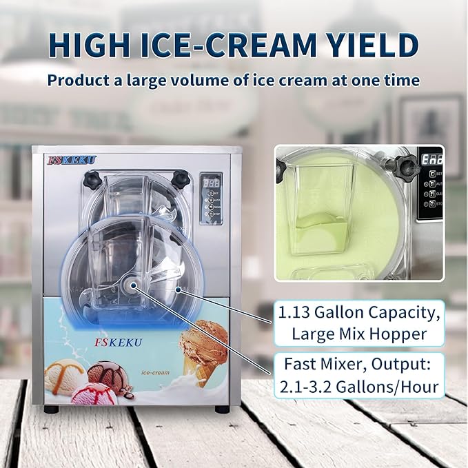 Hard Ice Cream Maker Commercial Gelato Machine 16-24L/H, 5.3 Gph Capacity Suitable for Restaurant/Bar/Home, Auto Clean LED Display Maquina De Helado 1400W