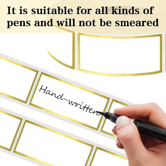 600 Golden Border Removable Freezer Labels Water Oil Resistant with Perforation Line for Food Containers Jars Pantry Organization (Ink Quick-Dry，1” x 2”)