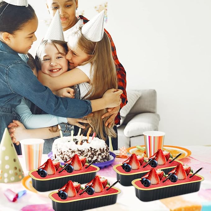 LNYZQUS Mini Loaf Pans with Lids 100 Pack, 6.8oz Aluminum Foil Mini Cake Baking Pans Cupcake Tins Containers,Disposable Ramekins Bread Baking Cups Muffin Tins Holders-Black