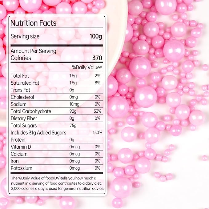 Pink Pearl Sugar Sprinkles, Desserts Decoration, Edible Pearl Candy, 150g/5.29oz Mix Size, Cake, Donut, Cupcake, Gender- Reveal Party, Valentine's Day, Wedding Party, Christmas Supplies