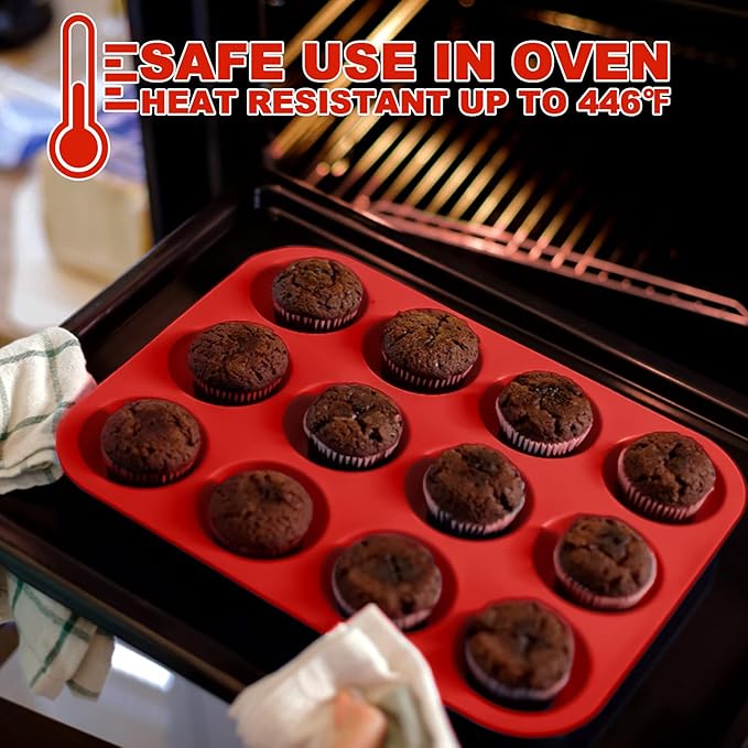 Anaeat Silicone Muffin Pan set- Regular 12 Cups Cupcake Tray, Non-Stick Silicone Baking Molds for Making Muffin Cakes, Cupcake, Chocolate, Bread,Tart and Desserts, Just Pop Out (2 Pack)