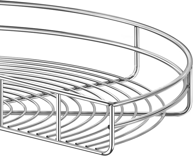 24" Kidney Corner Cabinet Lazy Susan - Turntable for Kitchen, Adjustable Height Replacement Shelves for Corner Cabinet, Chrome Silver (Cannot be Door-Mounted)
