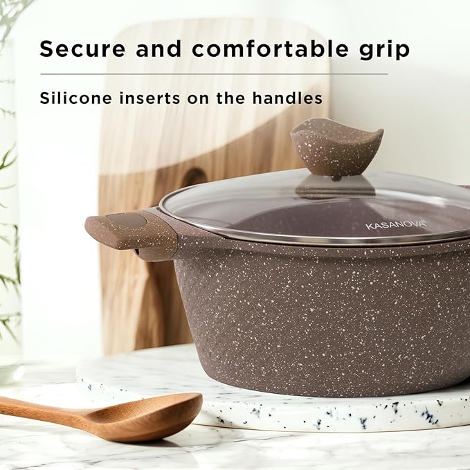 15Pcs Pots and Pans set for cooking nonstick, Aluminum cookware set with glass lids, Coffee maker and nylon kitchen tools, Induction safe, PFOA-free (15)