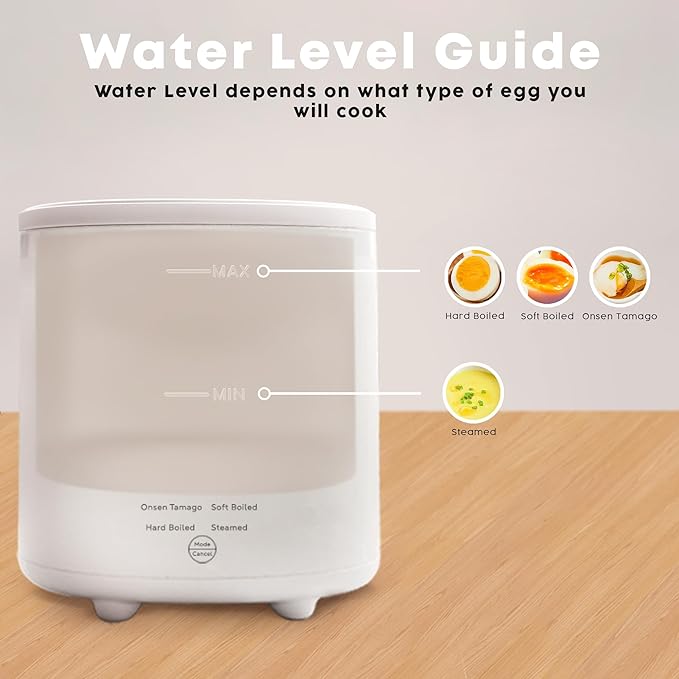 Mojoco Rapid Egg Cooker - Mini Egg Cooker for Steamed, Hard Boiled, Soft Boiled Eggs and Onsen Tamago - Electric Egg Boiler for Home Kitchen, Dorm Use - Smart Egg Maker with Auto Shut OFF and Alarm