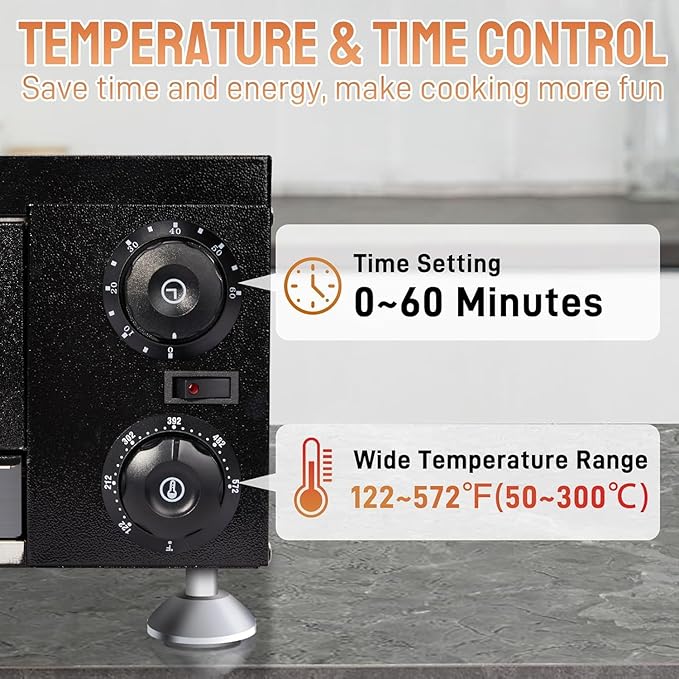 ROVSUN Electric Pizza Oven, 110V 1100W Stainless Steel Pizza Baker with Auto Shut-off, Handle, Removable Crumb Tray, Countertop Pizza Maker for Kitchen Commercial Home-Black