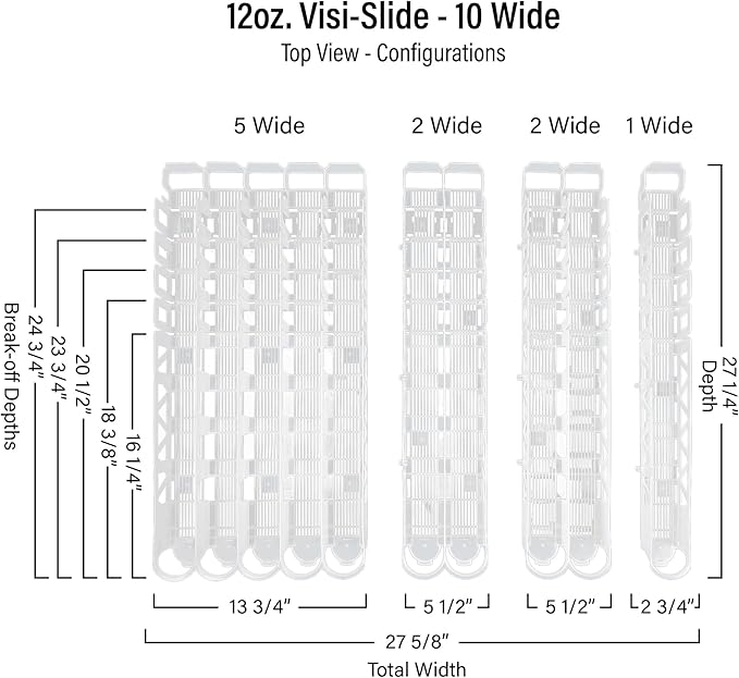 Display Technologies Visi-Slide Gravity Fed Organizer for 12/16oz low ring Beverages on Flat and Angled Shelves in Cold Vaults & Coolers, Drink Organizer (Pack of 2)