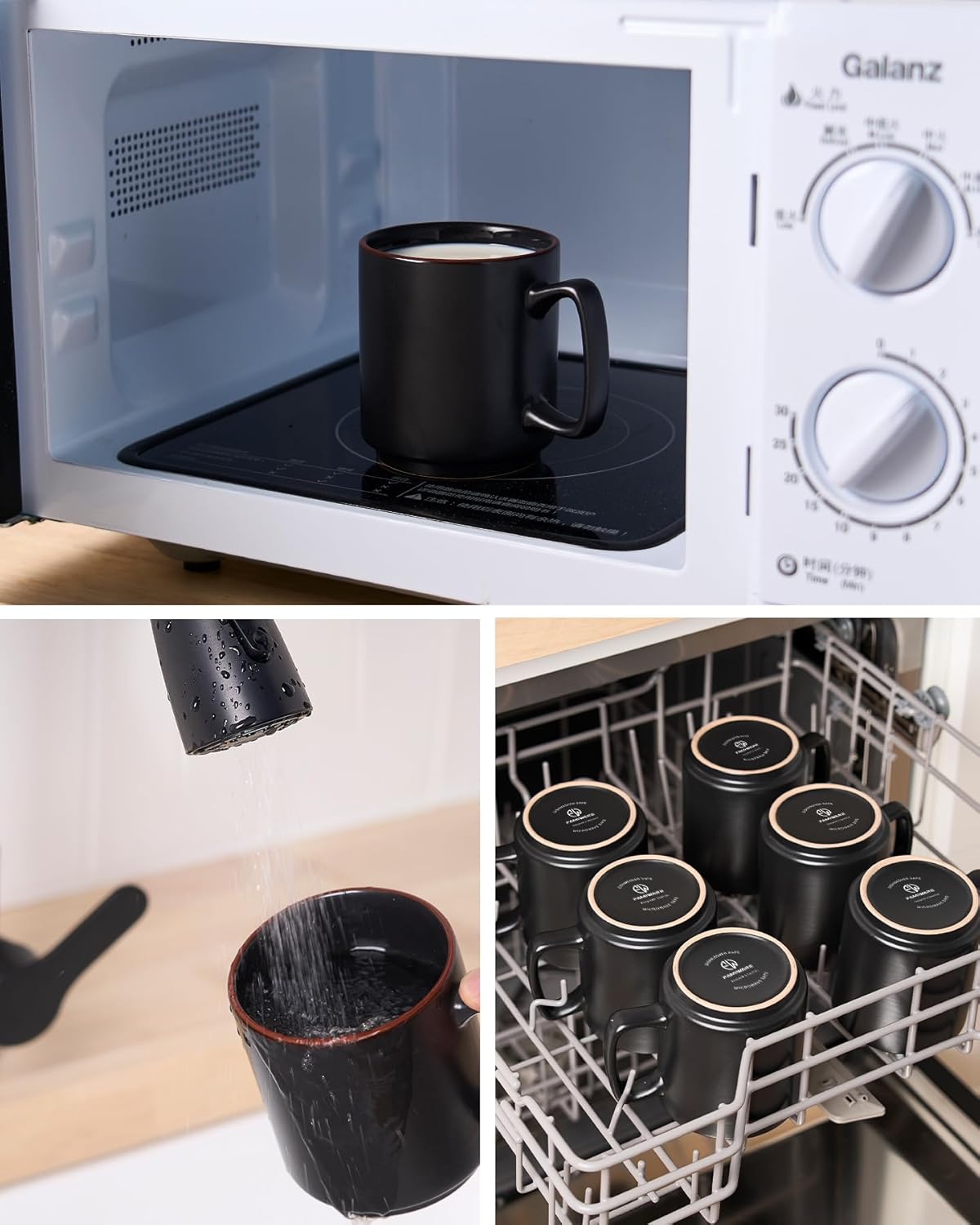 famiware Coffee Mugs Set of 6, Nebula 14oz Coffee Mugs, Ceramic Cup Set with Handle for Latte, Tea, Milk, Cappuccino, Cocoa, Matte Black