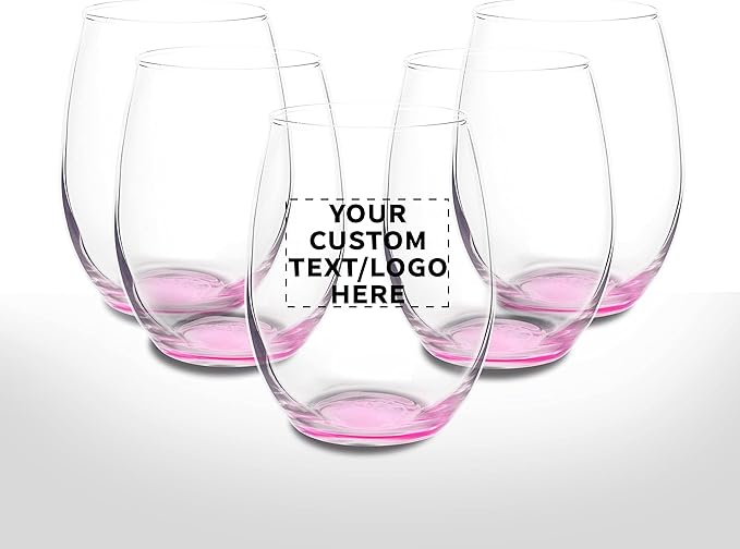 DISCOUNT PROMOS Stemless Wine Glasses in Bulk by ARC Perfection, 15 oz, 10 pack, Red or White Wine Glass Set, Pink
