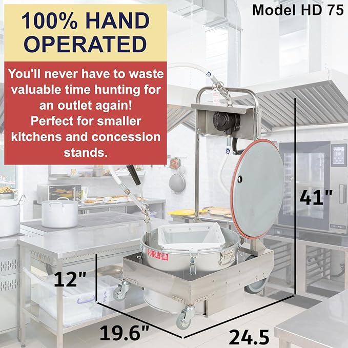 MirOil 75HD Fryer Oil Filter Machine w/Discard Trolley & Hand Operated Pump, Filtration System for Deep Fryer for Catering, Restaurant & Food Trucks, Portable Oil Filter Machine for 75lb Fryer Grease