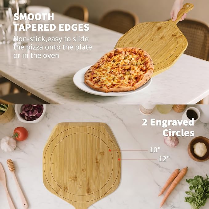 Luvan Pizza Peel,12in Natural Bamboo Wooden Pizza Paddle Spatula Pizza Peel Board Cutting Board for Oven,Baking Homemade Bread
