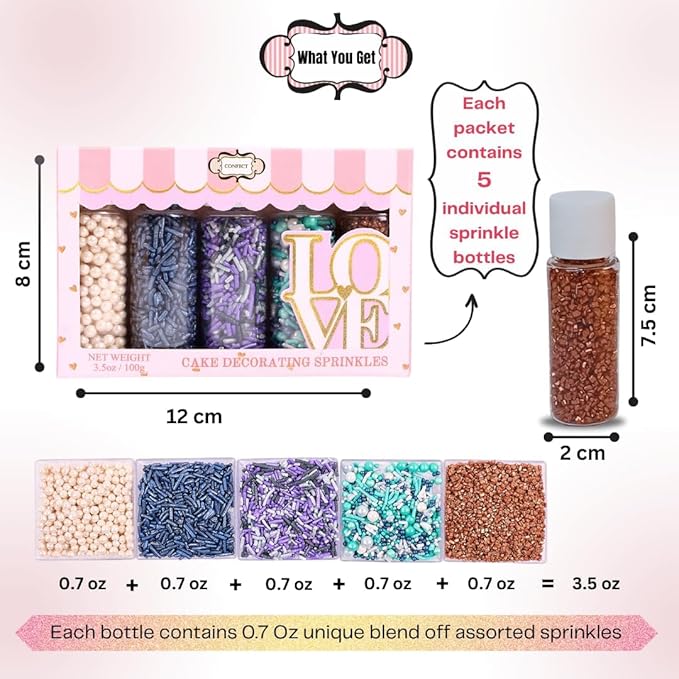 Confect Sea Paradise Sprinkles | Mix White & Sea Blue Pearl Dragees | Navy Blue Jimmies | Bronze Sparkling Sugar | Edible Under the sea Sprinkles | Vegan, Gluten-Free, Nut-Free, Soy-Free, Dairy-Free, Palm Oil-Free - 5 Oz