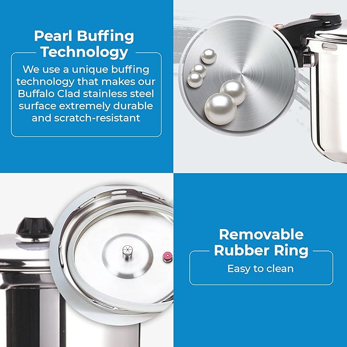 Buffalo Pressure Cooker 8 Qt Stainless Steel - Small Canning Pot with Lid for Home, Commercial Use - Easy to Clean Stove Top Pressure Canner, Can Cooker - SG Certificate QCP408