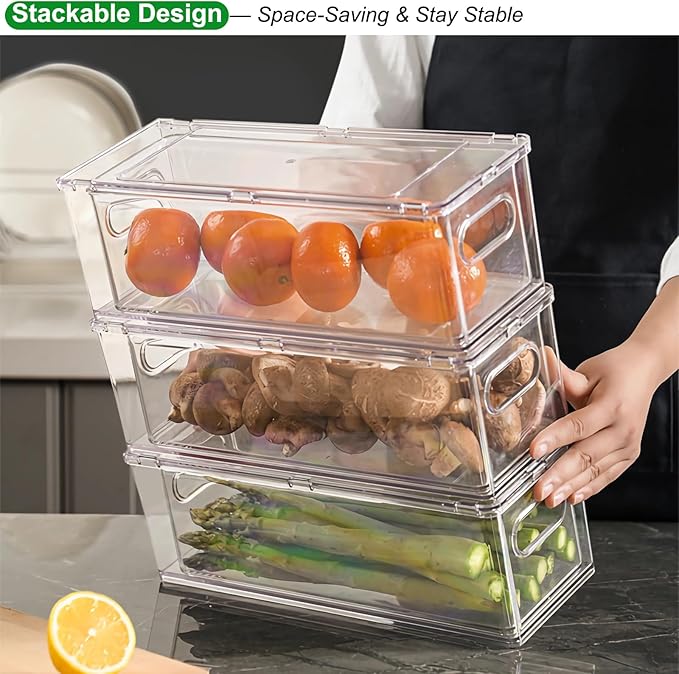 Taiuloo 2 Pack Stackable Refrigerator Organizer Bins with Pull-Out Drawer, Clear BPA-Free Food Storage Containers for Fridge Freezer, Kitchen Pantry Cabinet & Bathroom Vanity Organization