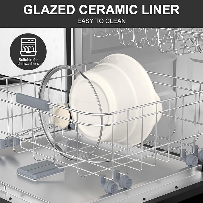 MAGNIFIQUE 5 Quart Programmable Slow Cooker with Auto Warm Setting, Glazed Ceramic Liner, Kitchen Small Appliance for Family Dinners, Black