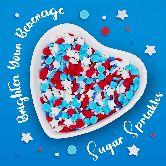 4th of July Sprinkles, Red White and Blue Sprinkle, Patriotic Sprinkles for Cake Decorating, Edible Nonpareils, Perfect for Baking, Cupcake Decorations, Ice Cream Toppings, 150g/5.29oz