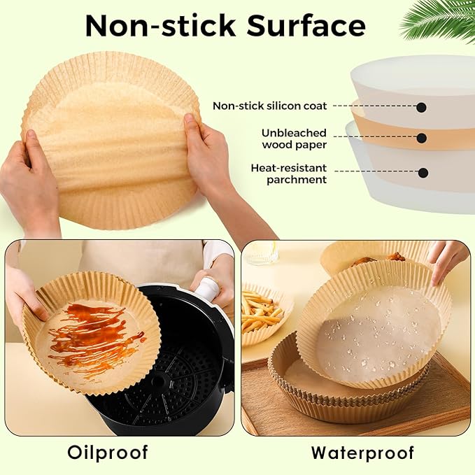 Ctizne Air Fryer Paper Liners Disposable, 200PCS 8inch Airfryer Oven Insert Parchment Paper Sheets Round, Non Stick Food Grade Baking Liner for 5Qt/6Qt/7Qt/8Qt Air Fryer Basket
