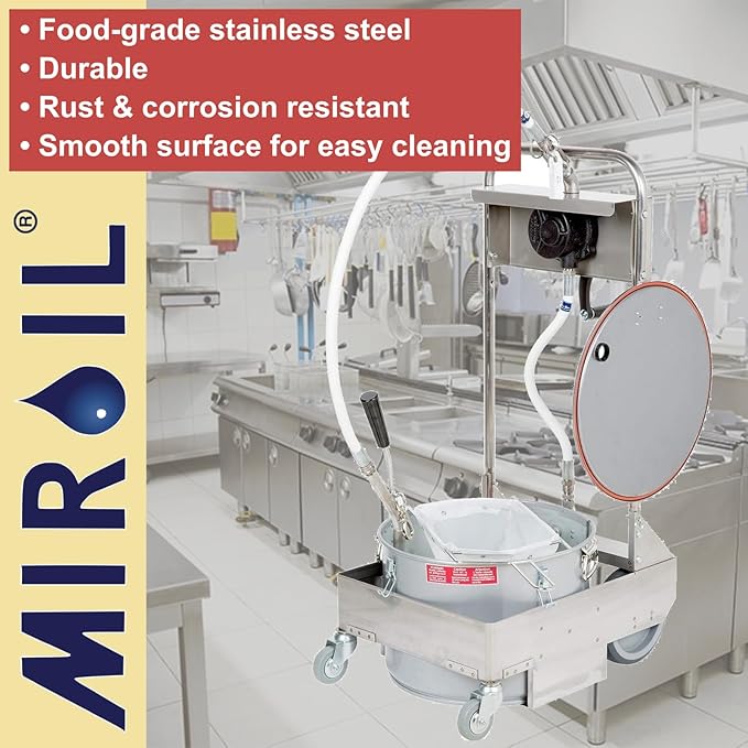 MirOil 55HD Fyer Oil Filter Machine w/Discard Trolley & Hand Operated Pump, Filtration System for Deep Fryer for Kitchen, Food Service & Food Trucks, Portable Oil Filter Machine for 55lb Fryer Grease