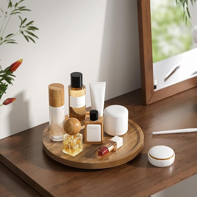 LAMU 10'' Acacia Wood Lazy Susan Organizer for Table Top, Lazy Susan Turntable for Cabinet, Kitchen, Countertop, Pantry Organization