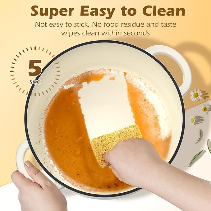 Enameled Cast Iron Dutch Oven - Umite Chef 5QT Pot with Lid & Cotton Potholders - Heavy-Duty Cookware for Bread Baking, Braising, Stews, Roasting(Cream White)