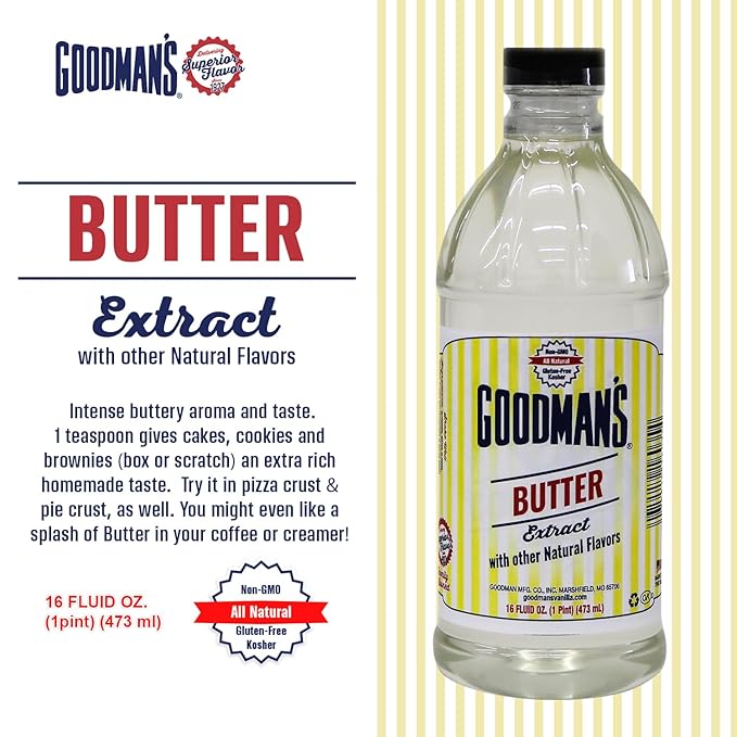 Goodman's Butter Extract - Gluten-Free, Non-GMO, Low Carb & Calorie, No Artificial Color - Safe for Dairy Sensitivities, Ideal for Baking - 1 Pint