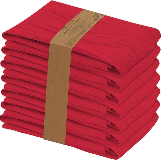 RUVANTI Flour Sack Towels 4 Pack 28x28 Inch, 100% Cotton Tea Towel, Reusable, Machine Washable, Absorbent BarTowels - Dish Cloth Perfect for Drying Dishes & Cleaning - Red