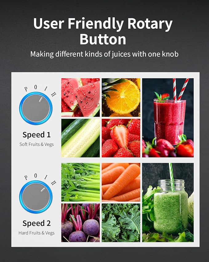 GDOR 1200W Juicer Machines with Larger 3.2" Feed Chute, 45oz Large Juice Jug, Centrifugal Juice Extractor Maker with Titanium Enhanced Cutting System, Dual Speeds, BPA-Free, Silver
